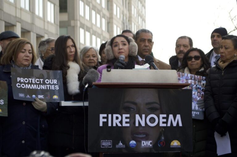US House Democrats call for Kristi Noem’s firing in rally outside ICE headquarters